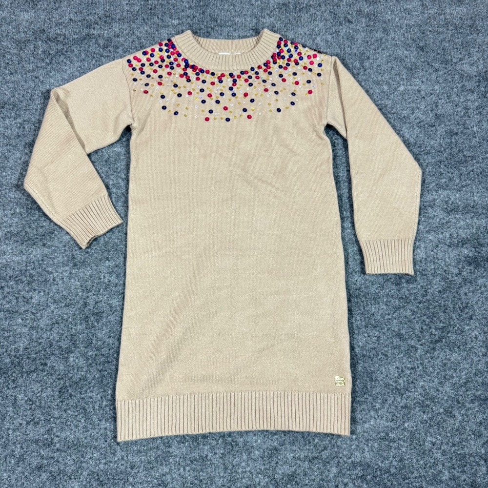 Deux par Deux Sequin Knit Sweater Dress Girls Size 10 Cement Tan Sparkle NWT NEW